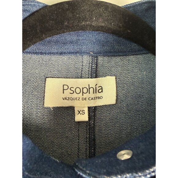 Psophia NWOT Denim Mini Dress Flower Brooch Size XS Luxury Designer Retro - Picture 4 of 13